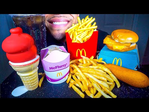 MCDONAD'S FISH FILLET CORNDOG ICE CREAM CONE DIPPED CHOCOLATE CRISPY FRENCH FRIES BIG BITES ASMR MUK
