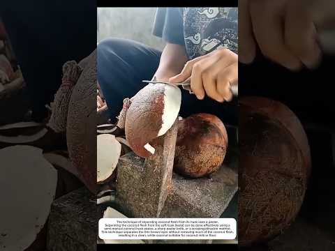 The technique of separating coconut flesh from the skin using a coconut peeler #shorts