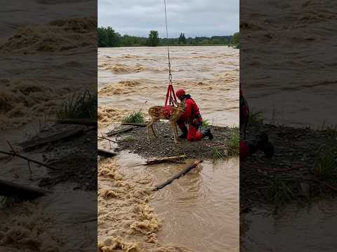 Rescue Man Saves Fawn Trapped in Flooded River #animals  #fawn #deer