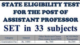 State Eligibility Test Notification for Assistant Professor is OUT | Apply Now | SET | Commission
