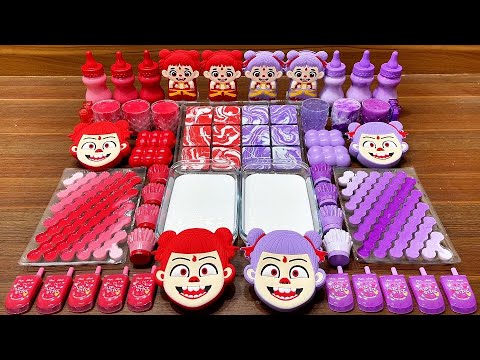 Mixing Random Things into Glossy Slime 💜 vs ❤️ Nezha #62
