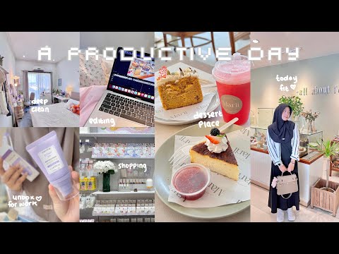 A PRODUCTIVE DAY𐙚 ✧₊⁺ morning walk,lots of work,unbox all skincare,GRWM,whats in my bag,self care🧸🌷