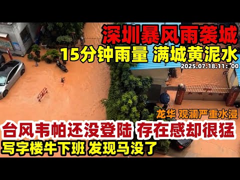 7月18日深圳特大暴风雨！15分钟雨量漫城黄泥水，龙华观澜水浸街道，台风韦帕还没登陆威力提前到达，写字楼牛下班发现马没了#中国 #暴雨#台风韦帕#深圳