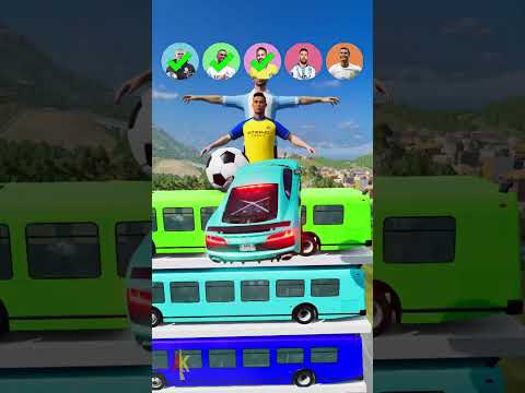 🚘⚽CR7 vs Messi vs Neymar vs Mbappé vs Haaland Bus Jump  #shorts #beamng #simulator #shorts