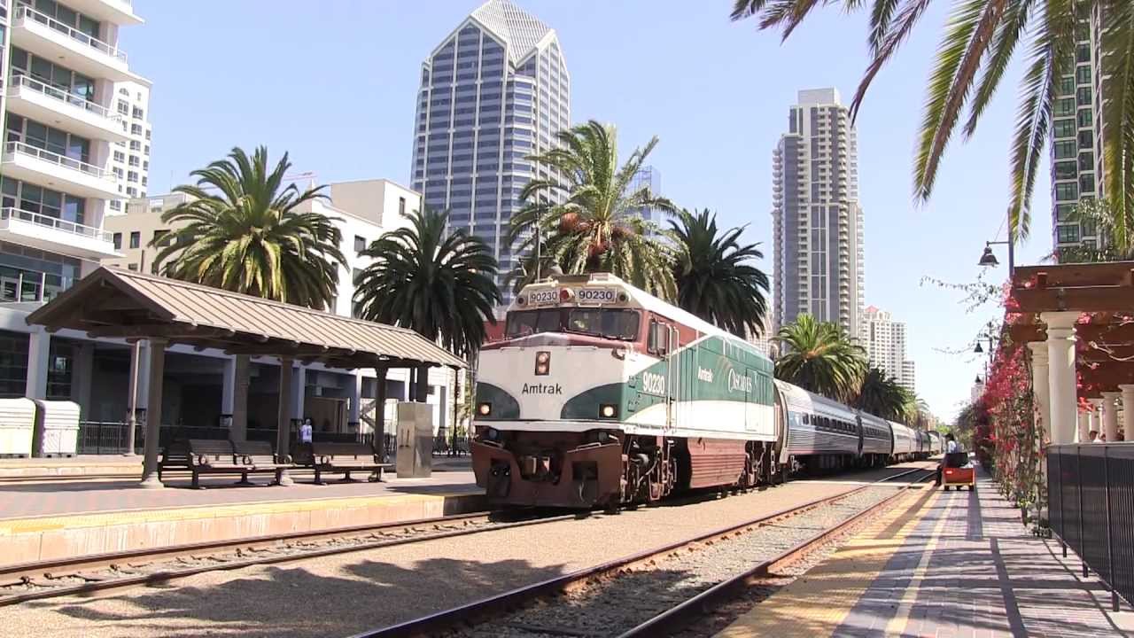 Amtrak -San Diegan- (Surfliner with Amfleet Set) Departs San Diego Santa Fe Depot - CoasterFan2105