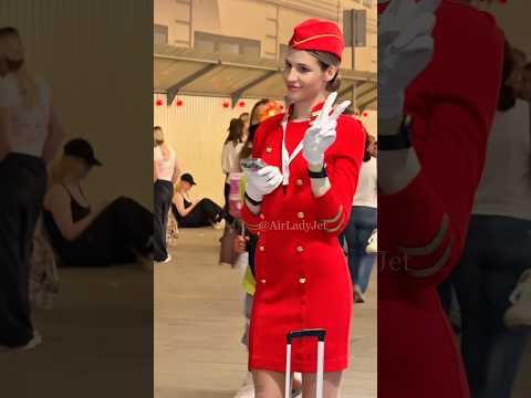 Symbolically, in a red uniform near Red Square @uniform.teamline #usa #europe #india #cabincrew