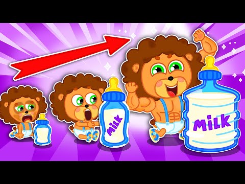 Lion Family | Big, Bigger, Biggest Milk Bottle - I'm Strong | Cartoon for Kids