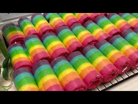 RESEP JUALANKU !!! Ratusan Potong Terjual Anti Patah Super Lembut Rainbow Gulung Mini 💯% BERHASIL