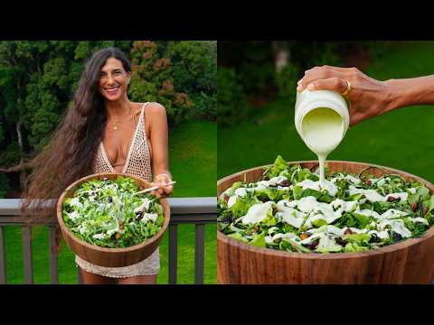 What I Ate for Dinner 🌱 Mediterranean Salad + Mint Lime Tahini Dressing 🍋‍🟩🧄 Best Raw Vegan Recipe 🫒