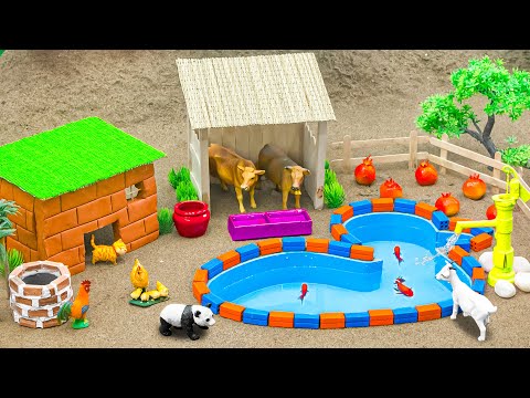 DIY Creative Farm Diorama with House for Cow, Horse, Pig - Farm House - Woodwork - Mini Hand Pumb