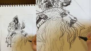Pencil & Ink Drawing of a Fantasy Literary Character 1 Hour Time Lapse (Lechery on Bearded Goat)