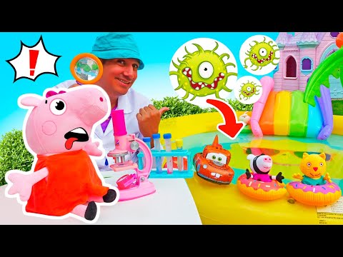 Los microbios de la piscina atacan a Peppa. Video para niños pequeños.