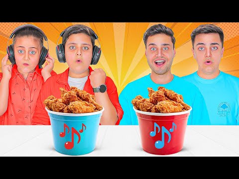 تحدي السمع و الأكل🎶 ( فريق الصغار VS فريق الكبار )🔥 .. دجاج مقرمش !
