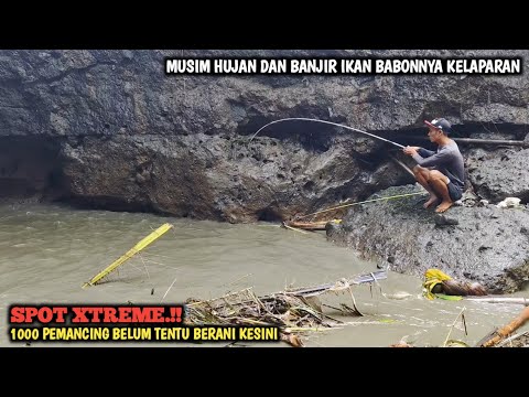 NGERI.!! LAGI ASIK MANCING NILEM BABON SEHABIS HUJAN BESAR || TIBA-TIBA BANJIR DATANG BRO