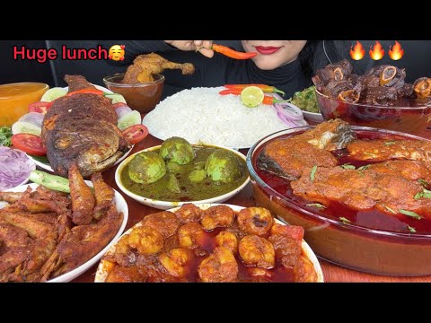 ASMR EATING MUTTON KALA BHUNA,BIHARI FISH CURRY,HYDERABADI EGG CURRY,FISH FRY,CHICKEN GRAVY