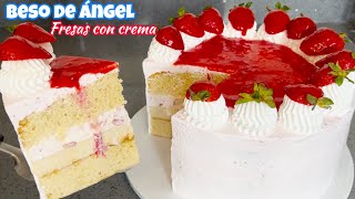 Receta Pastel beso de ángel fresas con crema 