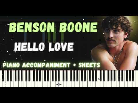 Benson Boone - Hello Love Piano Tutorial + lyrics (on captions) + Sheets