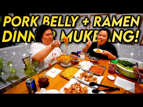 Pork Belly + Ramen Noodles Buffet Mukbang 먹방 Eating Show Korean BBQ Dinner  w/ Bestie + Husband! ❤️