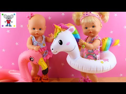 VIAJE a la PLAYA Bebés de Juguete Naia Y Alice - Preparo la Maleta de FROZEN con FLOTADORES