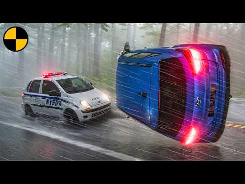 Most Epic Hydroplaning and Slippery Road Car Crashes Compilation #2 in BeamNG.Drive