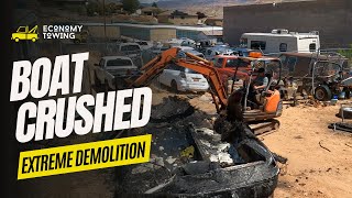Bobcat Destroys Burnt Boat | Extreme Demolition & Satisfying Crush 🚜🔥