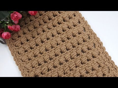 How to crochet side puffs stitch scarf for beginners