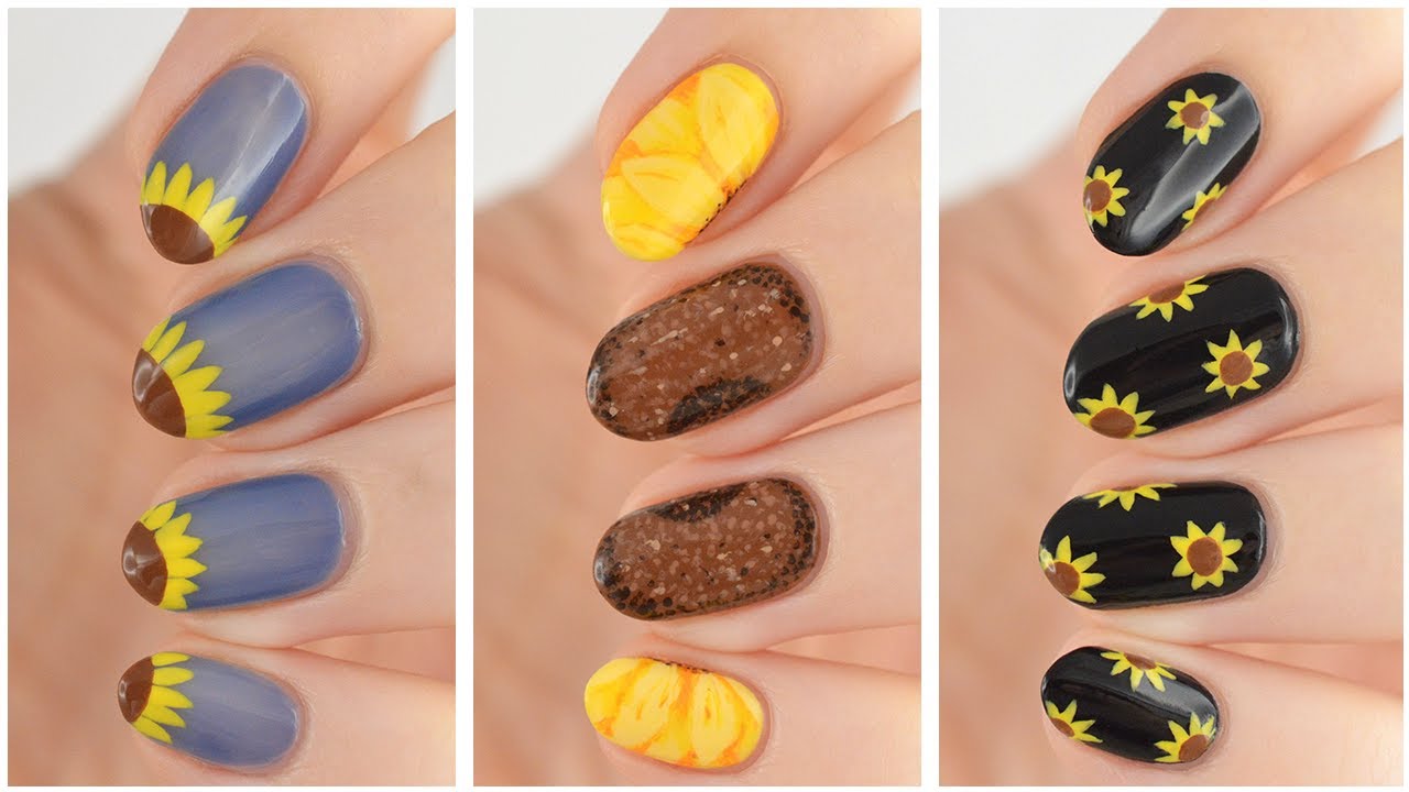 NEW NAIL ART 2023 🌻 Sunflower Nails 3 Different Ways!