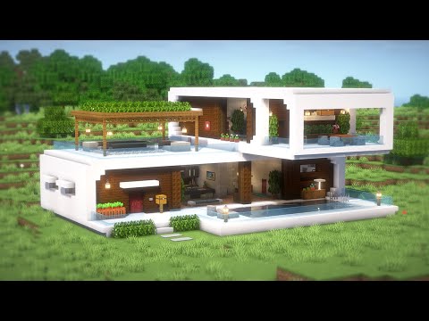 Minecraft: How To Build a Modern House Tutorial(#43) | 마인크래프트 건축, 모던하우스, 인테리어