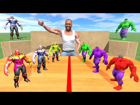 Tiny Colourful Hulk VS Tiny Colourful Thanos & Franklin - INDIAN BIKE DRIVING 3D