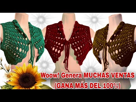 ⛔️ Woow!! Genera MUCHAS VENTAS tejiendo este CHALECO/BOLEROS a crochet (GANA MÁS DEL 100%)👌