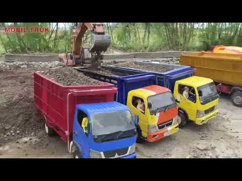 Rc Excavator, Mobil Truk Rc Oleng Canter Fuso Muatan Pasir Jatuh Terguling, Isuzu NMR Elf Oleng