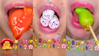 ASMR Satisfying Eating Emoji Food Challenge Wax Candy Fondant Gummies