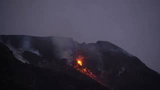 Stromboli volcano activity - lava spattering from northern crater N2
