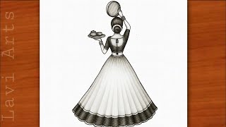 Karva Chauth Drawing | Easy Pencil Sketch of Indian Woman | Step by Step Tutorial | Chitra | Drawing