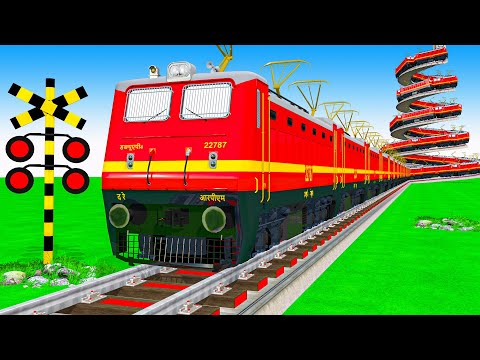【踏切アニメ】あぶない電車 空中 3 Trains Climbing Pynamid 2025d🚦 Fumikiri 3D Railroad Crossing Animation #1million