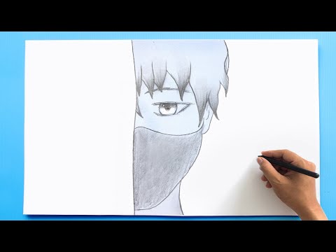 Anime face with mask drawing || Easy anime drawing || How to draw anime step by step