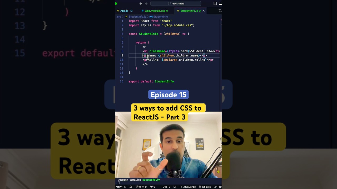 3 ways to add CSS to ReactJS - Part 3 😎 #reactjs #reactjstutorial