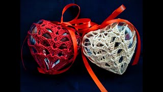 Walentynka - Bombka w kształcie SERCA - Serce na wypełnieniu plastikowym/akrylowym 8cm - Szydełko
