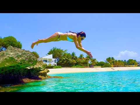 Cliff Jumping into Crystal Water 🌊 Bikini Swim & Underwater Vibes 🏝️ Caribbean 4K HDR