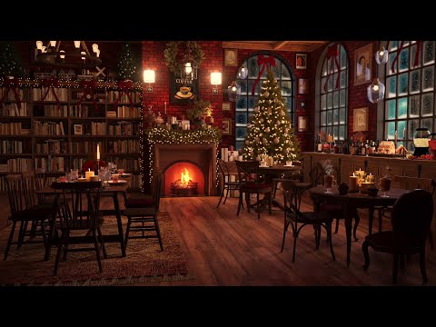 Snowfall in Cozy Coffee Shop | Smooth Jazz Music & Warm Fireplace Sounds for Peaceful Winter Nights