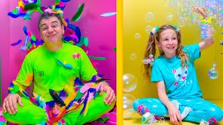 ¿Quién se divertirá más: Nastya o papá? ¡Desafío de colores y diversión! Colección de 1 hora