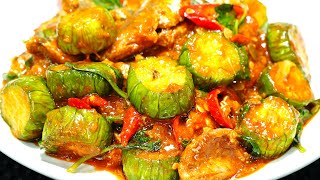 ผัดมะเขือยาวใส่ปลากระป๋อง มะเขือสีสวยไม่ดำ ซอสผัดเข้มข้น Stir-fried Eggplant with Canned Fish