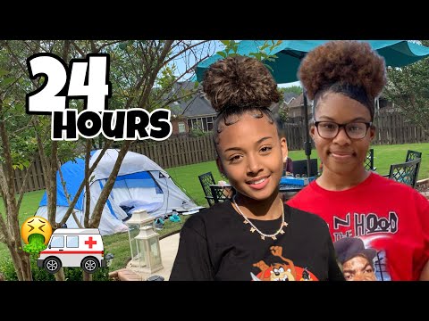 24 Hour Challenge Overnight in my Backyard *i got so sick* | LexiVee03