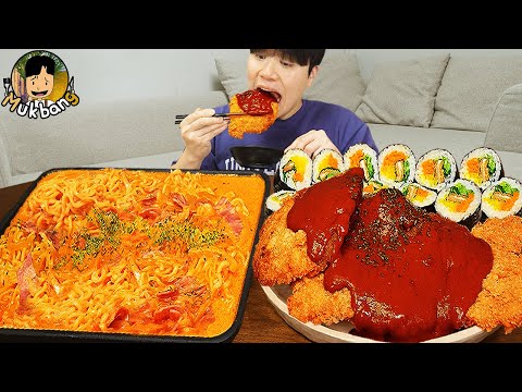 ASMR MUKBANG 직접 만든 로제 열라면 김밥 김치 유부초밥 먹방! RAMYEON & KIMBAP MUKBANG EATING SOUND!