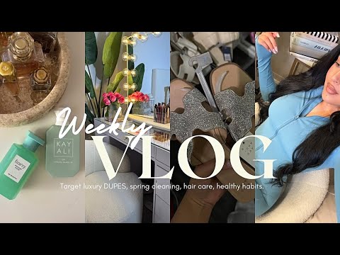 VLOG | healthy habits + target luxury dupes + haircare routine + pink airwrap + organizing vanity !