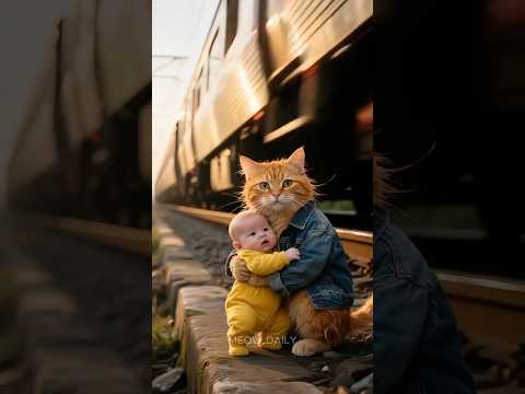 A runaway stroller is heading toward the train tracks #cat #meow #funny #meowcats #cute #babycute