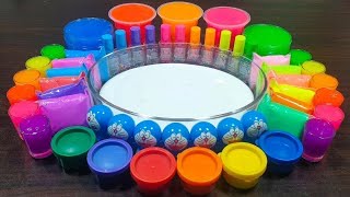 Rainbow clay ! Mixing random things into glossy slime ! Relaxing slime videos !!!