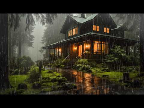 Rain Sounds for Sleeping - Sound of Heavy Rainstorm & Thunder in the Misty Forest At Night