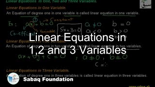 Linear Equations in one, two and three variables