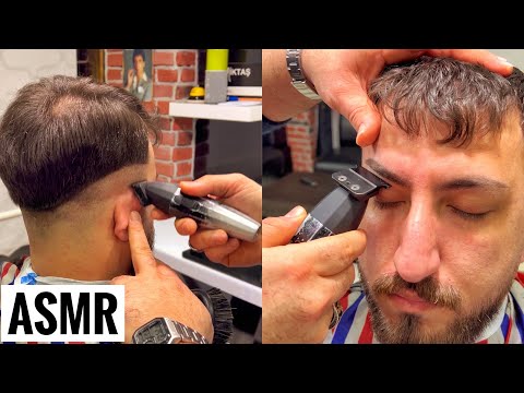 [ASMR] SLEEPY HAIR AND BEARD CUTTING | THERAPY OF SCISSOR SOUNDS | BARBER MASSAGE